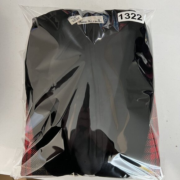 Anne Klein II Womens L Red Black Plaid 95% Wool Long Blazer Velvet Shawl Collar - Picture 15 of 15